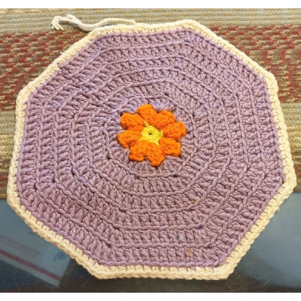 Vintage Crochet Tabletop Colorful Counter Doile Trivet Handmade By Granny